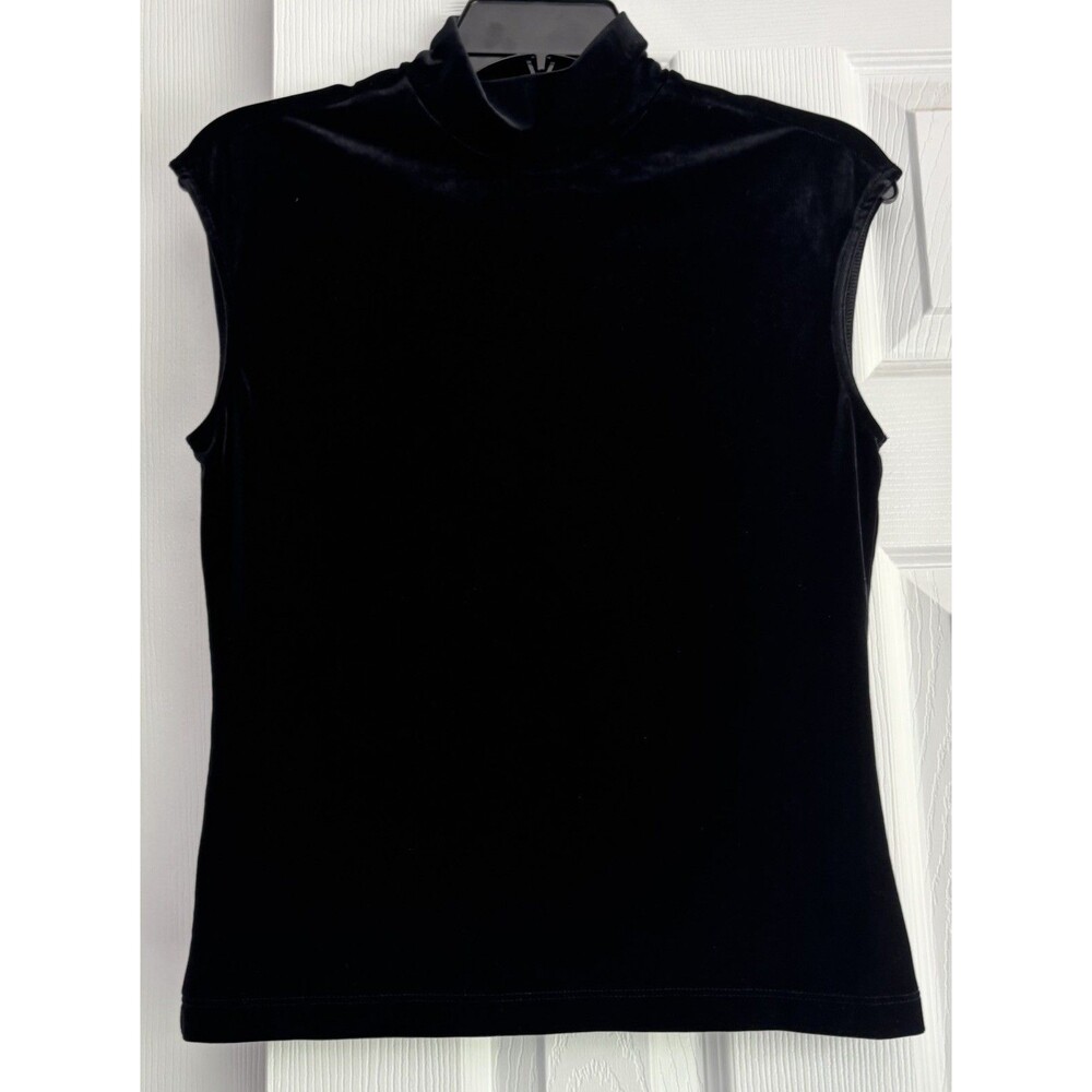 The Limited Womens Black Stretch Velvet Shirt Mock Neck Y2K Cap Sleeve Sz M